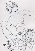 Egon Schiele Seated Female nude with drapery oil